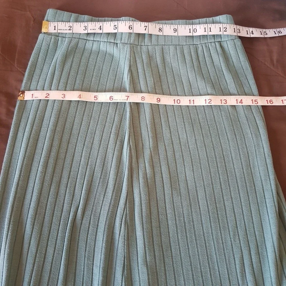 Y2K 90s Skirt Womens Long  Slit Ribbed Midi Sz Medium Baddie Knit Pencil Green